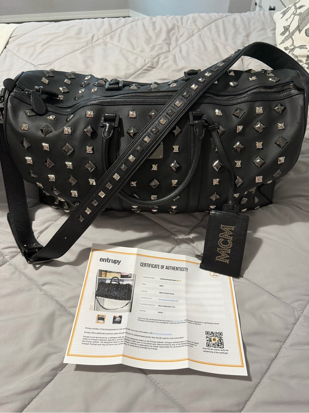 MCM Black Leather Studded Duffel with Branded Tag